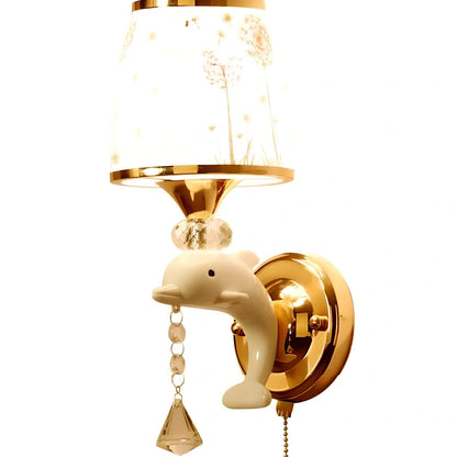 European-style wall lamp with glass shade measuring 29x34cm with cable switch and E14 bulb holder