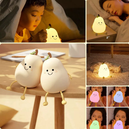 USB Rechargeable LED Pear Night Light with dimming touch control and 7-color mode