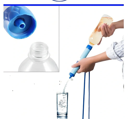 Outdoor pressurised water filter straw with 18.5cm length and bottom thread connection for bottles