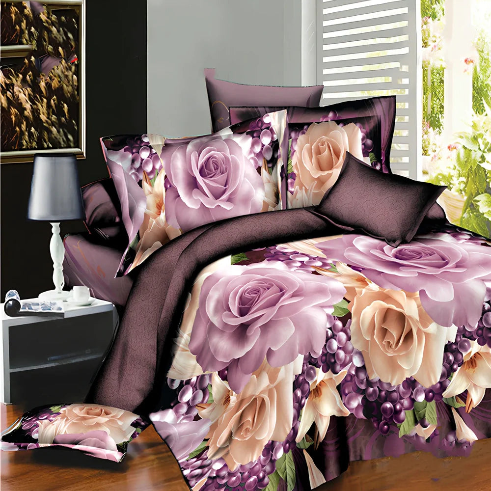 Brushed 3D floral pattern four-piece bedding set with quilt cover, sheets, and pillowcases in blue colour