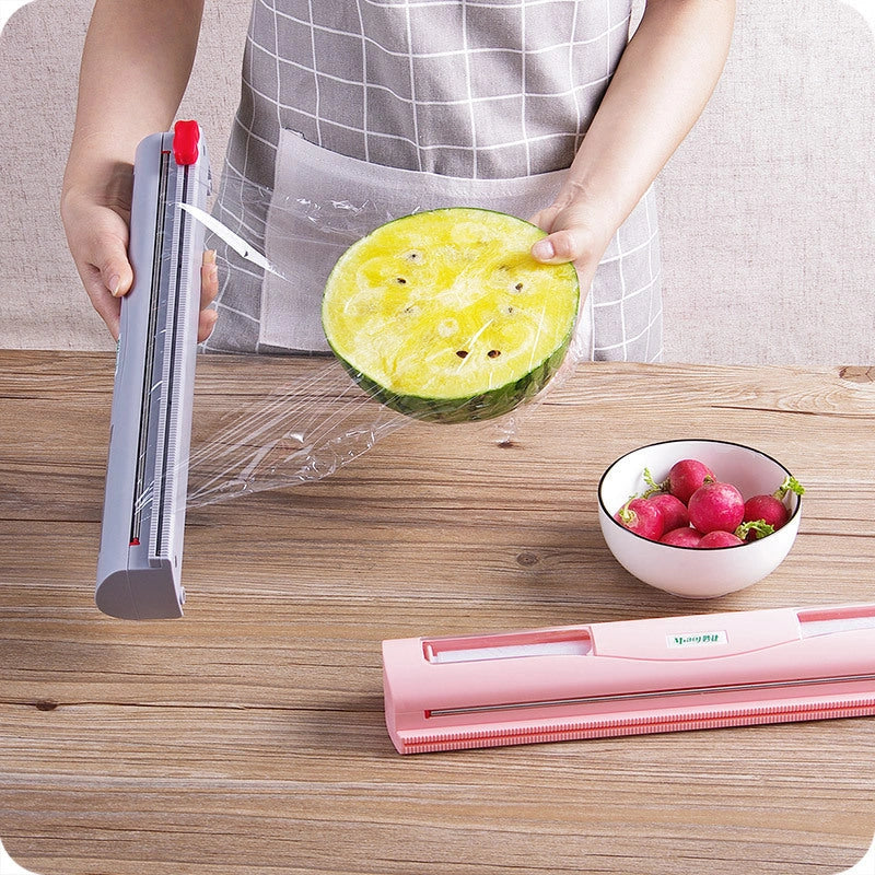 Household cling film cutter with stainless steel blade and ABS body for durable, precise food storage sealing