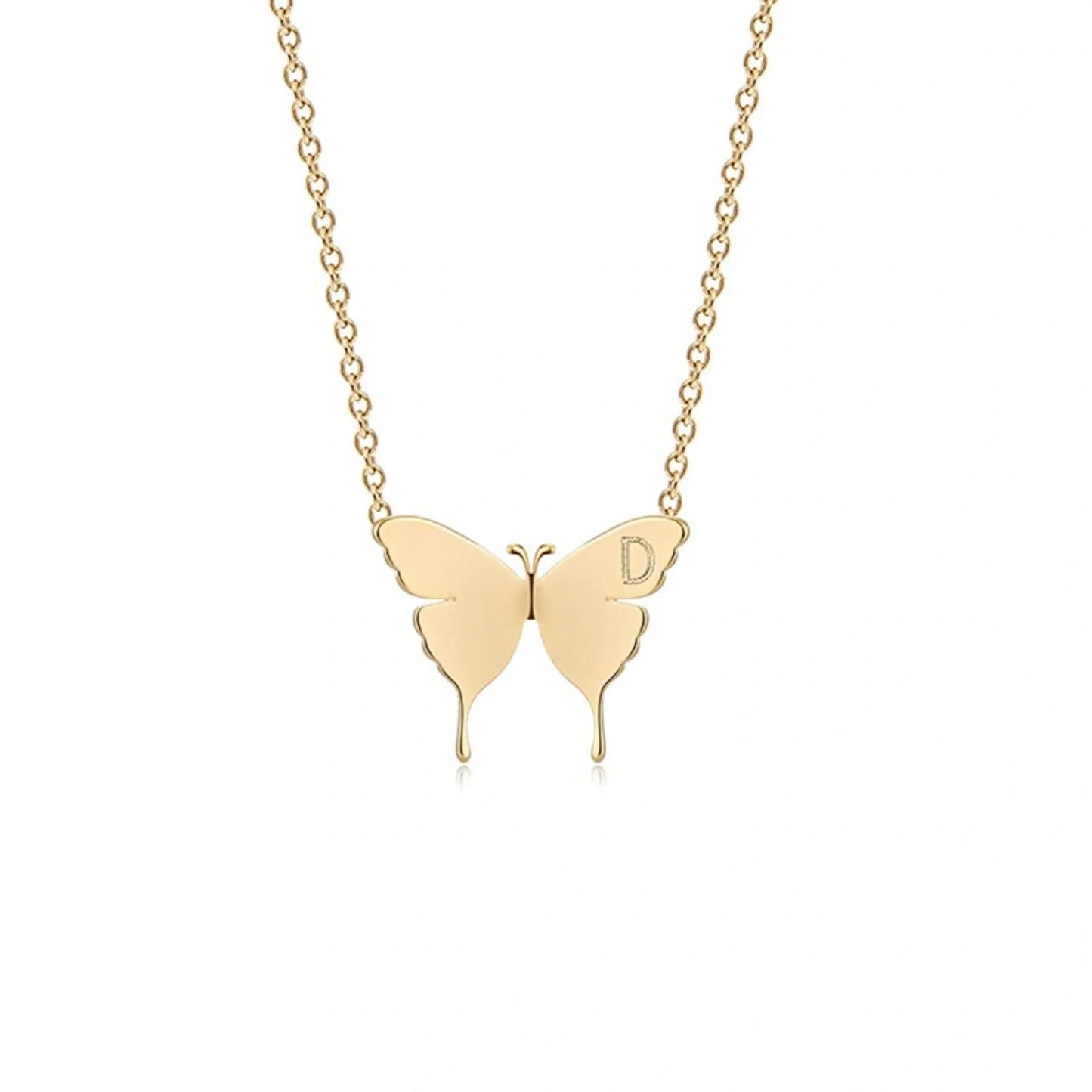 Elegant stainless steel butterfly pendant necklace in gold, silver, or rose gold finishes