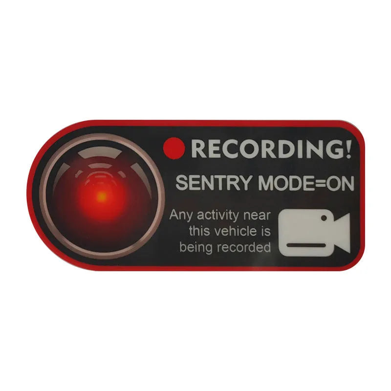 Tesla Sentry Mode electrostatic warning sticker measuring 11cm by 5cm with English security text