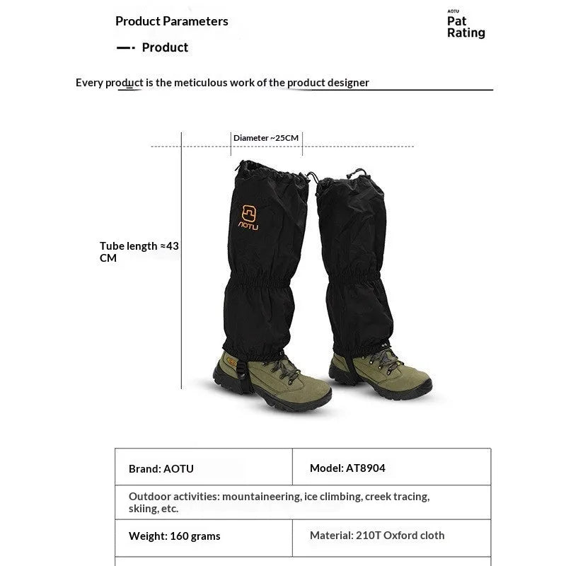 Black unisex gaiters in 210D Oxford fabric for skiing and hiking, one pair with or without LOGO