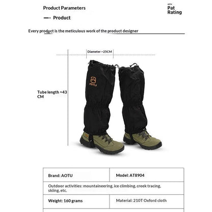 Black unisex gaiters in 210D Oxford fabric for skiing and hiking, one pair with or without LOGO