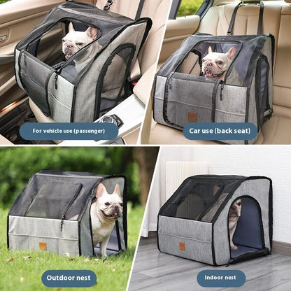 A durable, waterproof pet car seat cover in gray, designed to protect your vehicle's interior from paw prints, shedding fur, and spills.