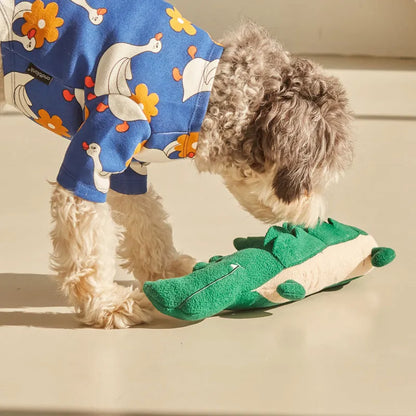 Green plush toy dog measuring 35cm with durable construction for pet play