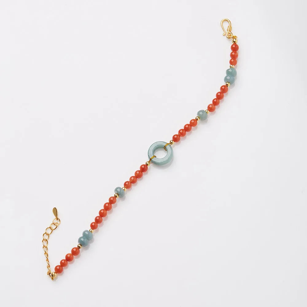 Natural South Red agate bracelet with adjustable buckle and auspicious patterns.
