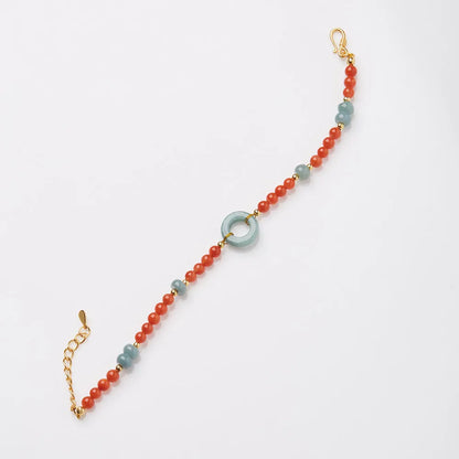 Natural South Red agate bracelet with adjustable buckle and auspicious patterns.