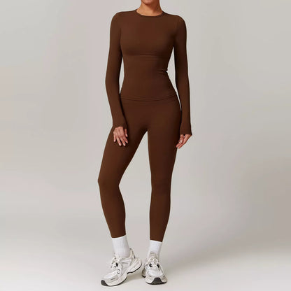 Women's tight-fitting brushed yoga suit in quick-drying nylon-spandex fabric