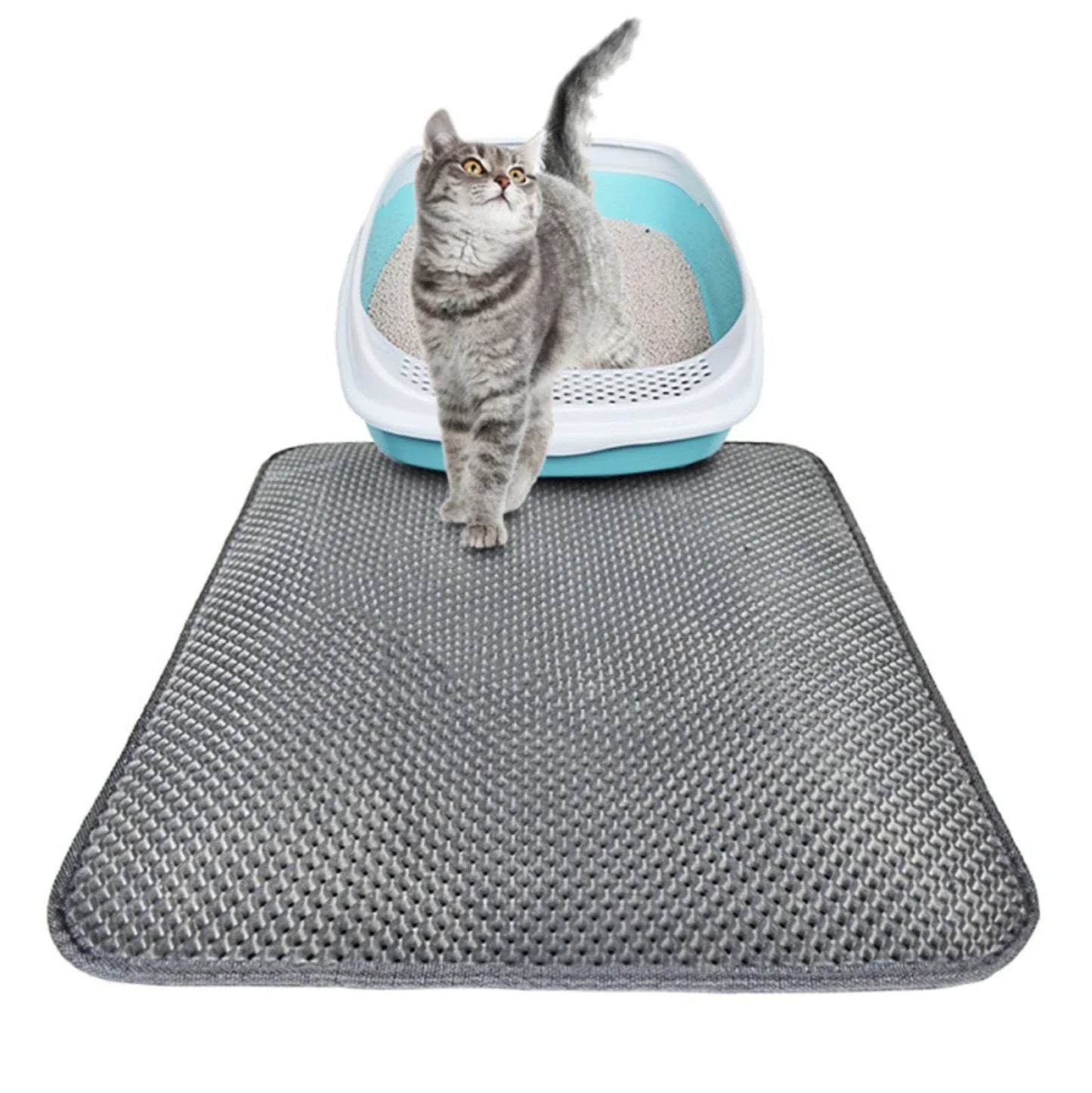 Versatile cat litter mat in different sizes and colors, featuring a dual-layer design to trap litter and protect floors