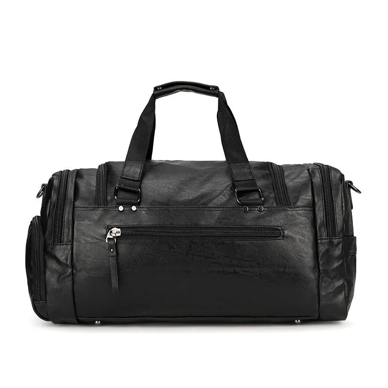 Black travel bag with shoe compartment showing 52cm height, 19cm width, and 27cm depth dimensions