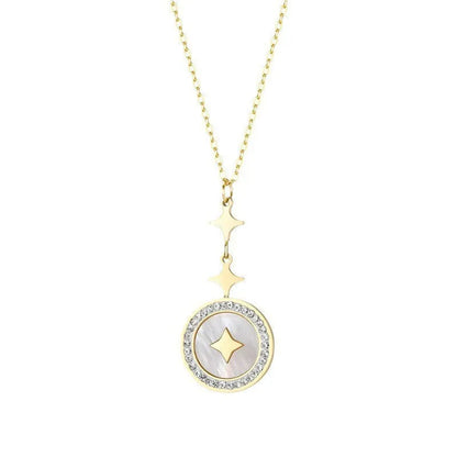 Six-pointed star geometric titanium steel necklace for women with O-ring chain