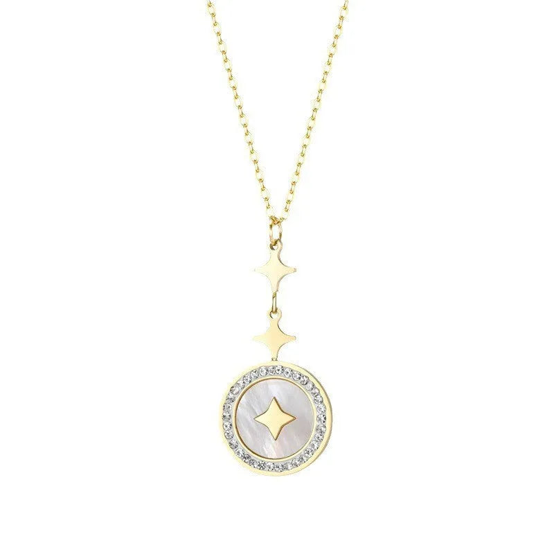 Women's titanium steel necklace with six-pointed star geometric pendant in rose gold or gold colour featuring an O-ring chain with 42cm length and 5cm extension for a precise and adjustable fit