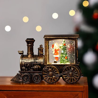Christmas train night lamp with tree design measuring 13x5x8.8cm in painted or brushed gold finish