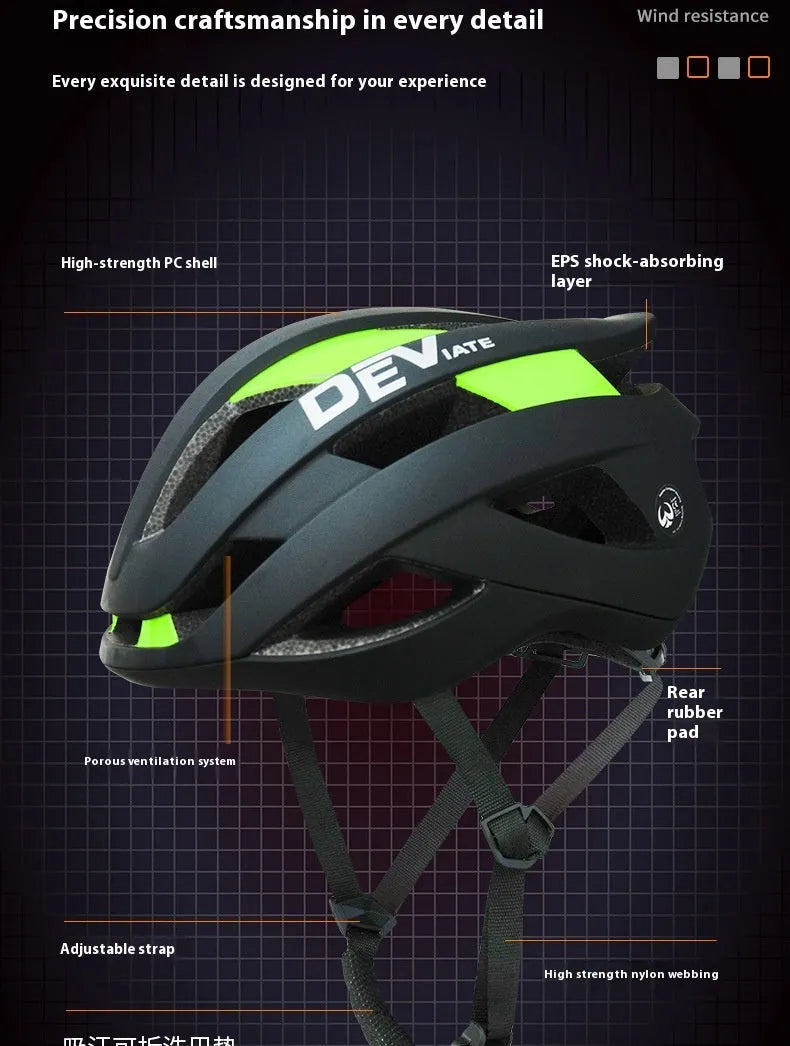 Adult adjustable mountain bike helmet in matte black with coloured graphics, showing ventilation net and sizing dial.