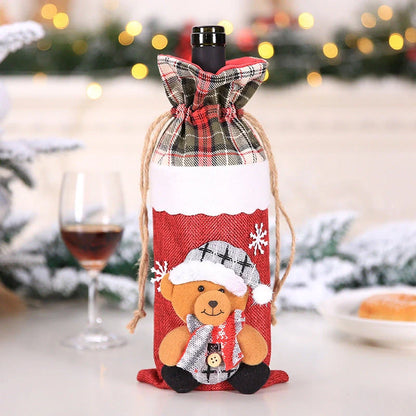 Festive Christmas wine bottle socks in vibrant colors, perfect for holiday decor