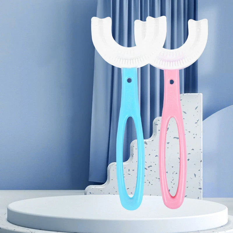 Kid's Soft Rubber U-Shaped Toothbrush in Vibrant Colors for Ages 2-12