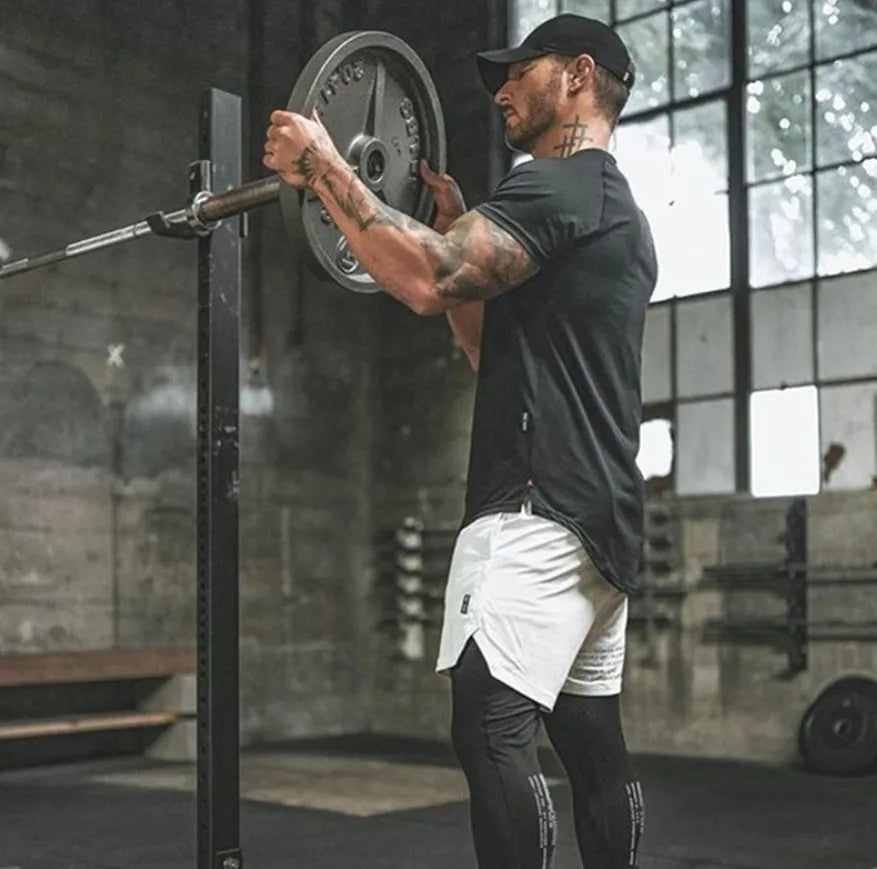 Mens plain gym shirt in cotton spandex blend, available in multiple colours and sizes with optional letter print