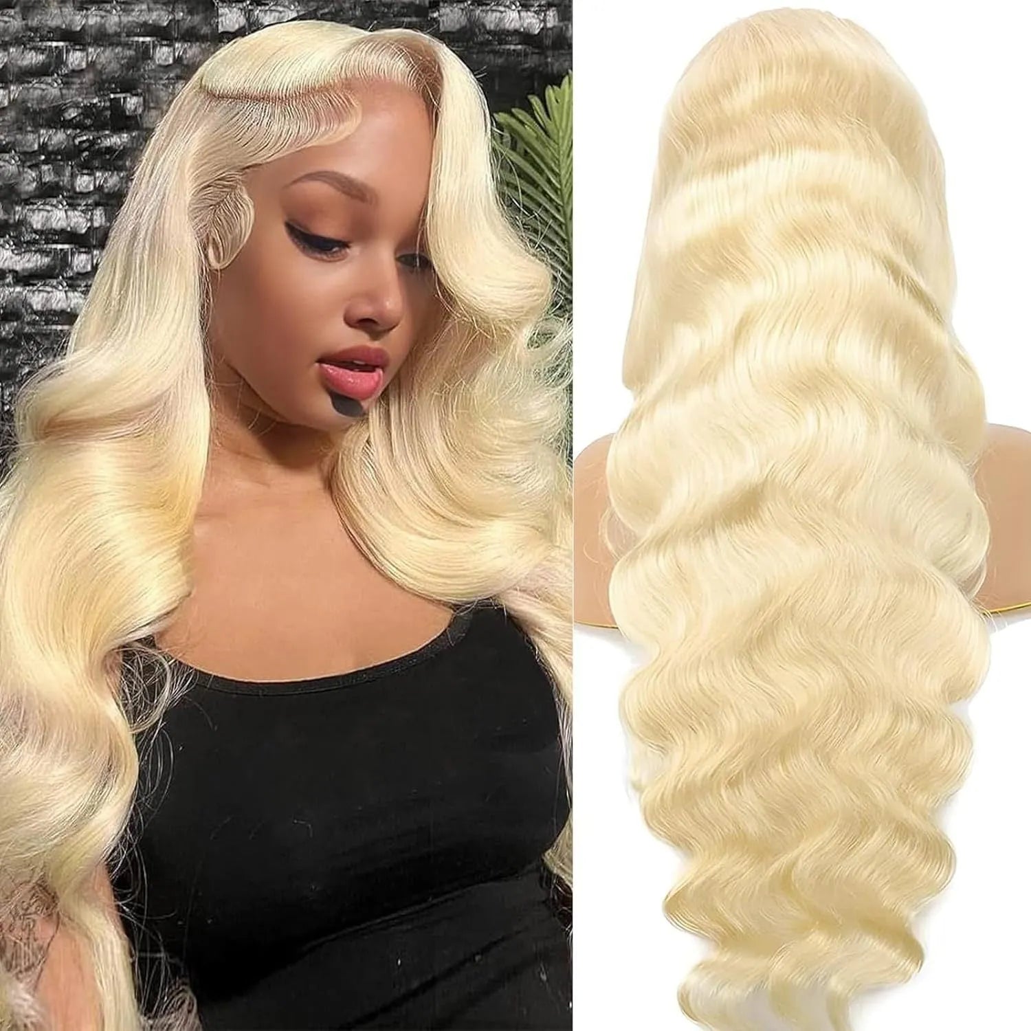 Women's front lace synthetic wig with medium-long curly style in M1 539 613# colour, showing natural hairline and heat-resistant fibres