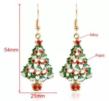 Christmas Tree Shaped Ear Studs in KC Gold with artificial gemstone inlay