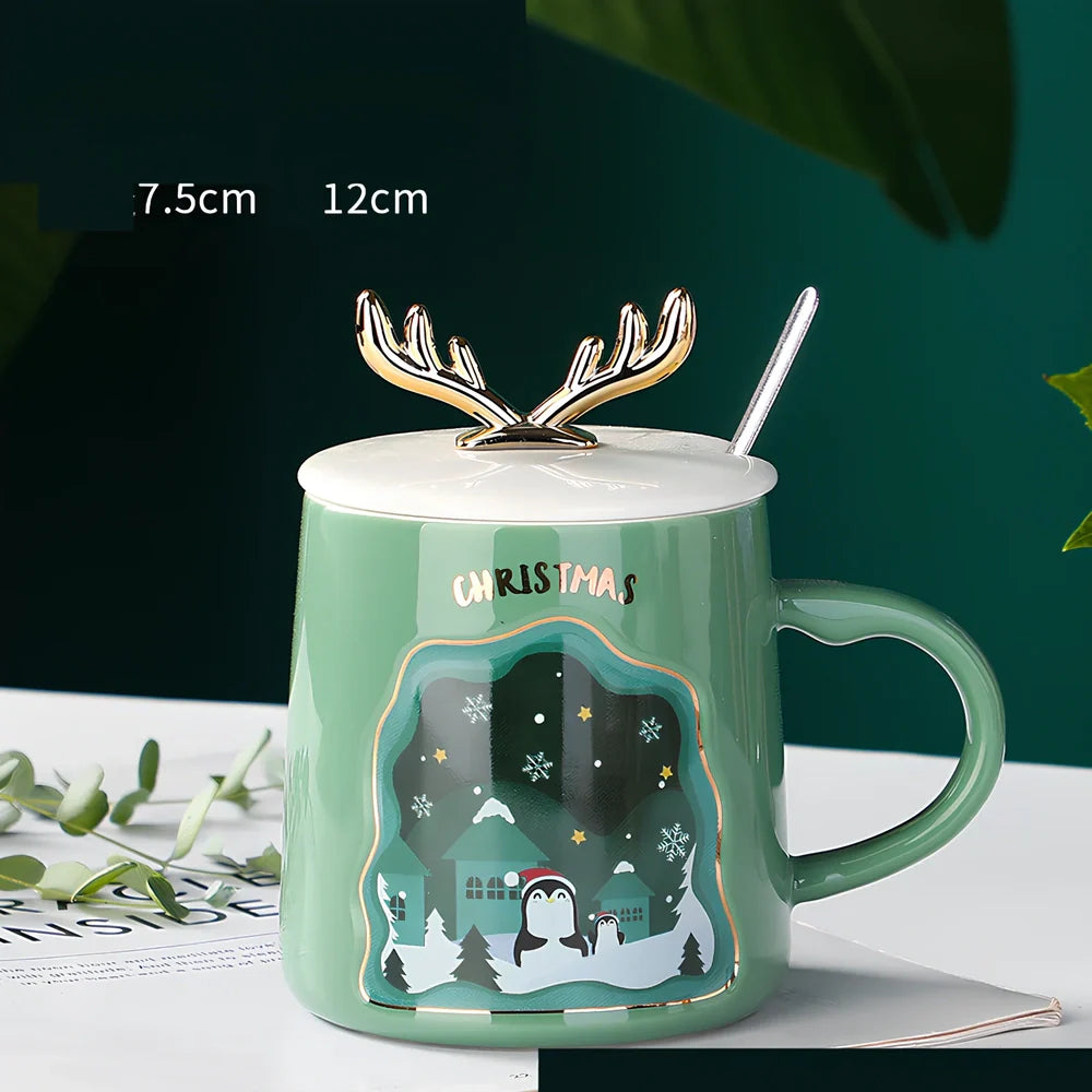 Ceramic Christmas mug with colourful holiday design, 13oz capacity, lead-free construction