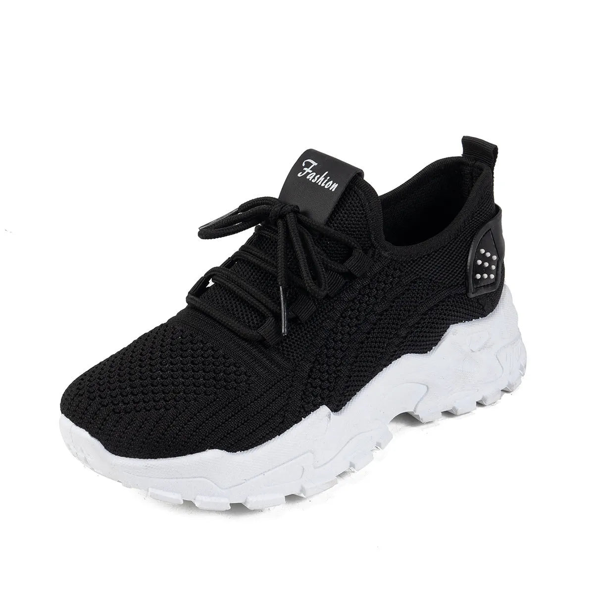 Women's Flyknit mesh casual sports shoes in multiple colours showing flat heel and lace-up design