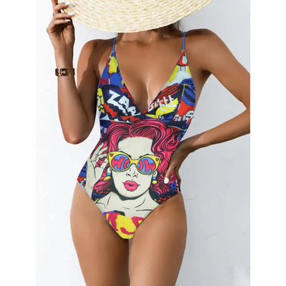 Women's plus size solid colour one-piece swimsuit in polyester spandex with backless design