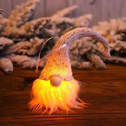 Handmade Swedish gnome Christmas decoration with warm LED lighting and snowflake details