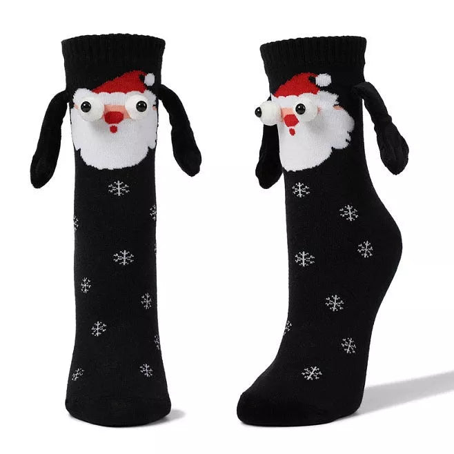 Couple magnetic handle Christmas hand socks in various festive designs