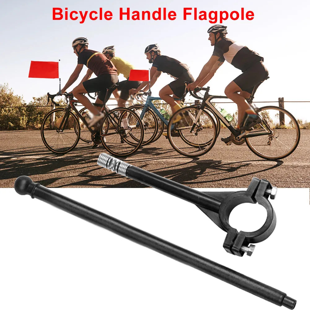 Square polyester flag measuring 30cm by 45cm on plastic handlebar pole for bicycle mounting