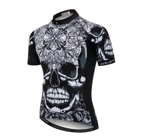 Men's skull design cycling jersey for outdoor sports, available in sizes XS to 3XL