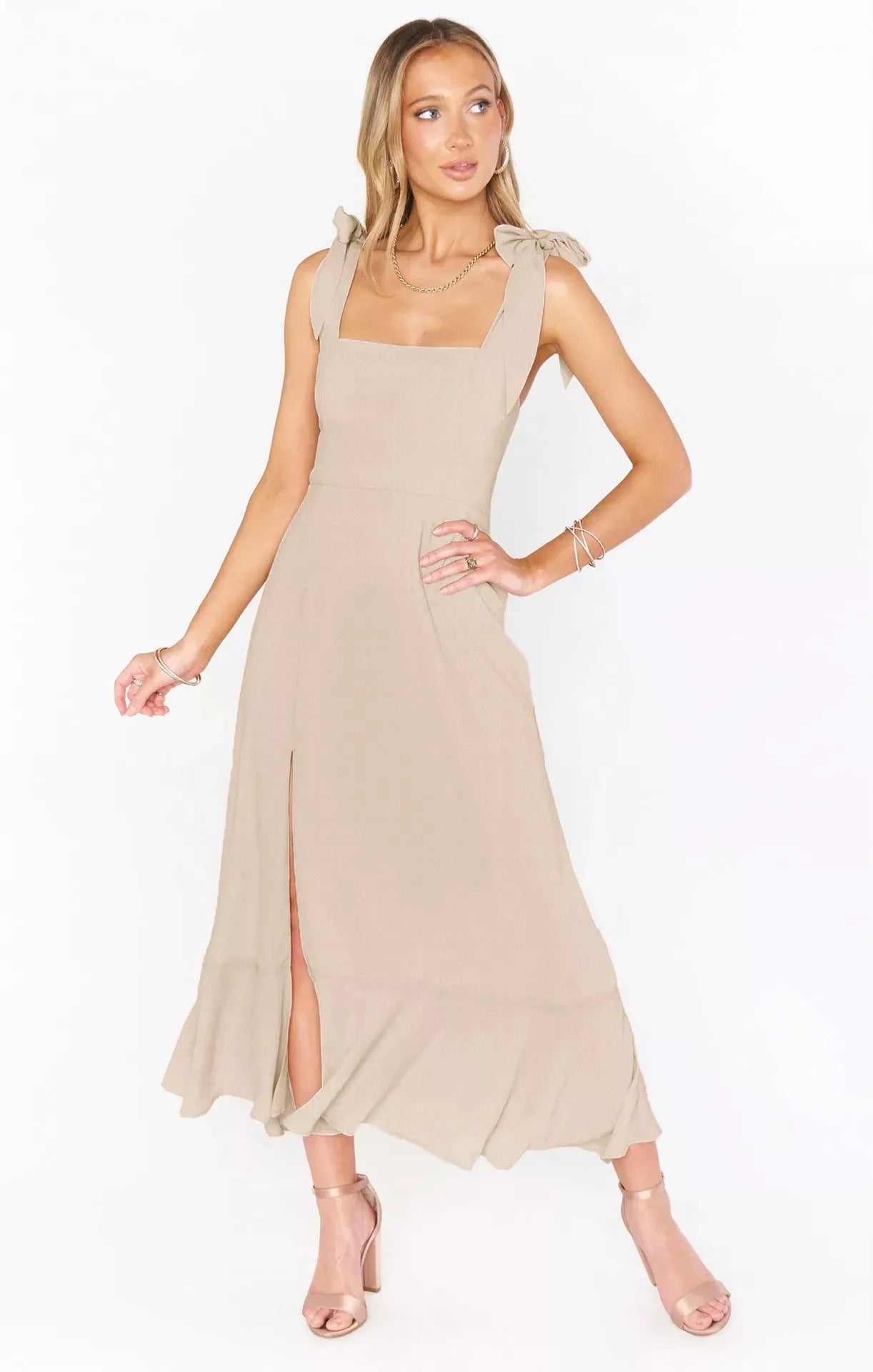 Women's summer suspender split dress with lace-up detail in various colors