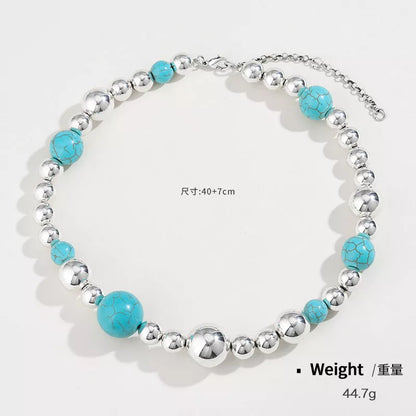 Turquoise beaded necklace and bracelet set for women, European and American style