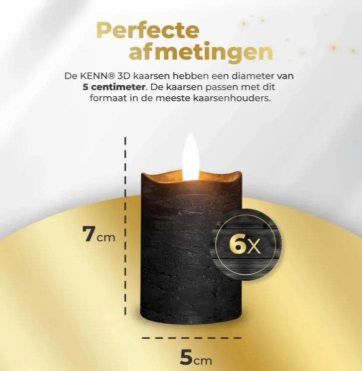 Black LED pillar candle measuring 5cm diameter by 7cm height with 4 lighting modes