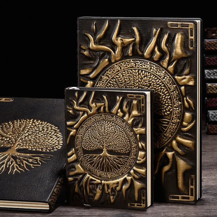 Tree of Life notebook with PU cover in red bronze, green bronze, silver, or deep red, available in A5 and A6 sizes