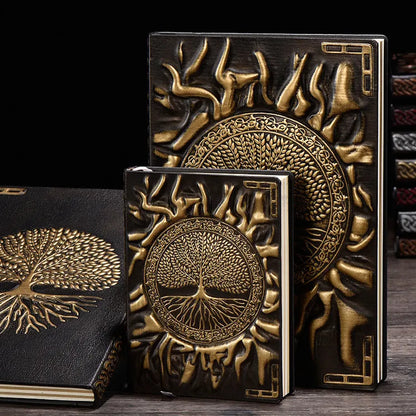 Tree of Life notebook with PU cover in red bronze, green bronze, silver, or deep red, available in A5 and A6 sizes