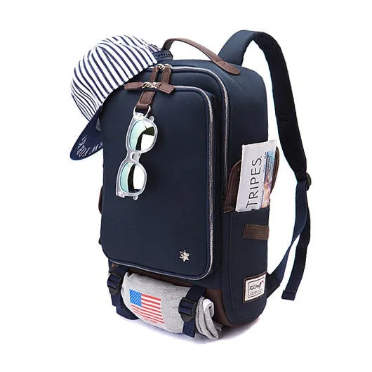 Modern large capacity Oxford cloth backpack in grey, showing front view with dimensions 30x16x46cm.