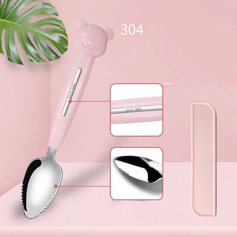 Stainless steel fruit spoon with sawtooth edge and dual-headed design for easily scooping grapefruit and desserts