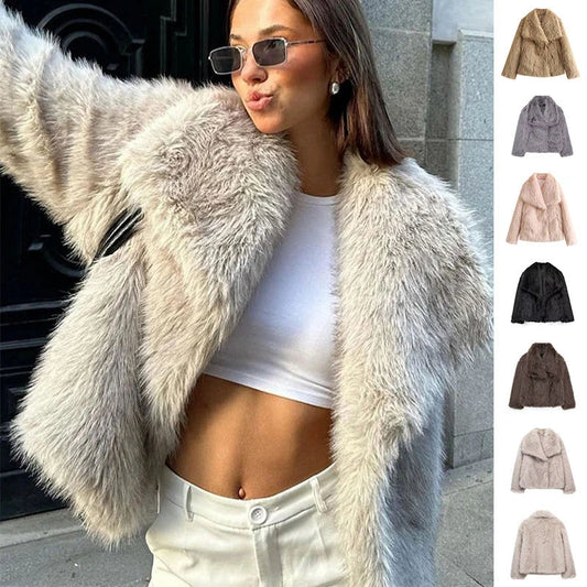 A warm and stylish plush coat for women, available in a variety of colors and sizes.