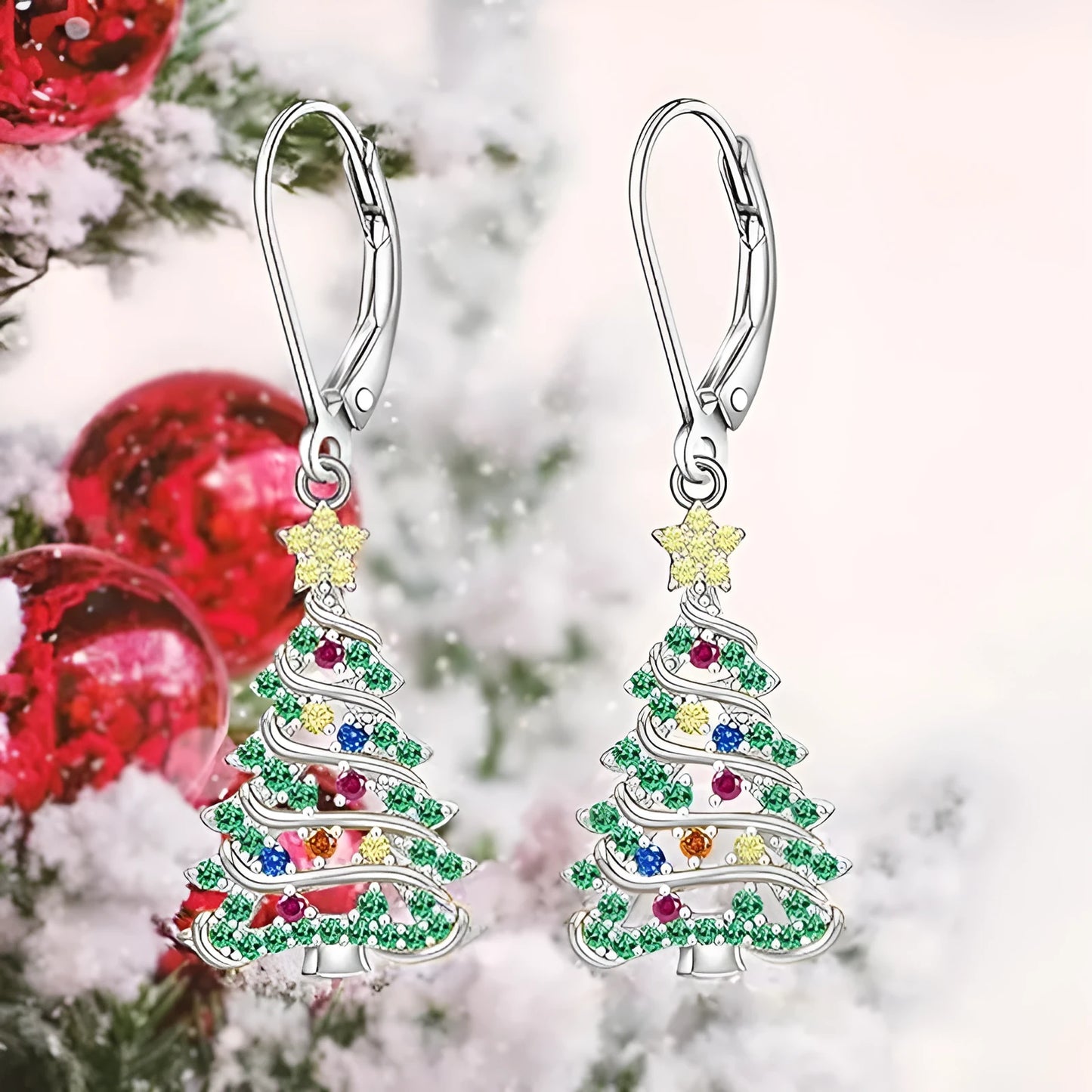Copper Christmas Tree earrings with star elements in E4318 white gold colour finish for women