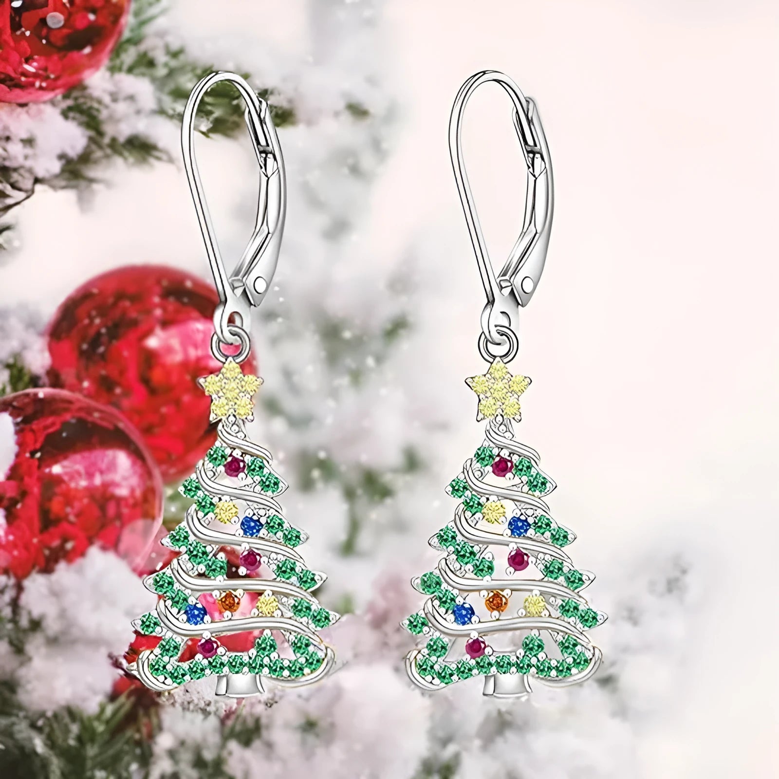 Copper Christmas Tree earrings with star elements in E4318 white gold colour finish for women
