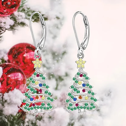 Copper Christmas Tree earrings with star elements in E4318 white gold colour finish for women