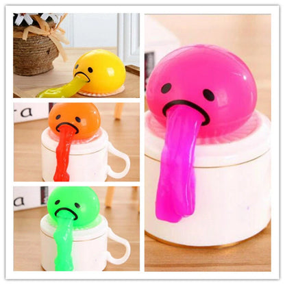 Gudetama Vomiting Egg Toy in green, orange, pink, and yellow for stress relief and fun