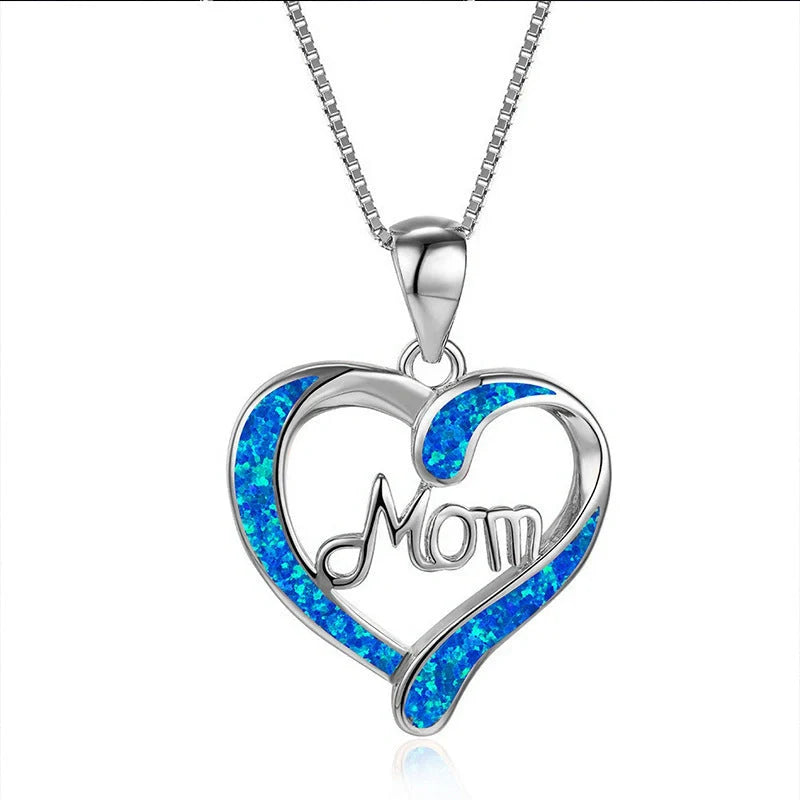 Love-shaped MOM Letter Pendant Necklace in Rose Gold and Silver options