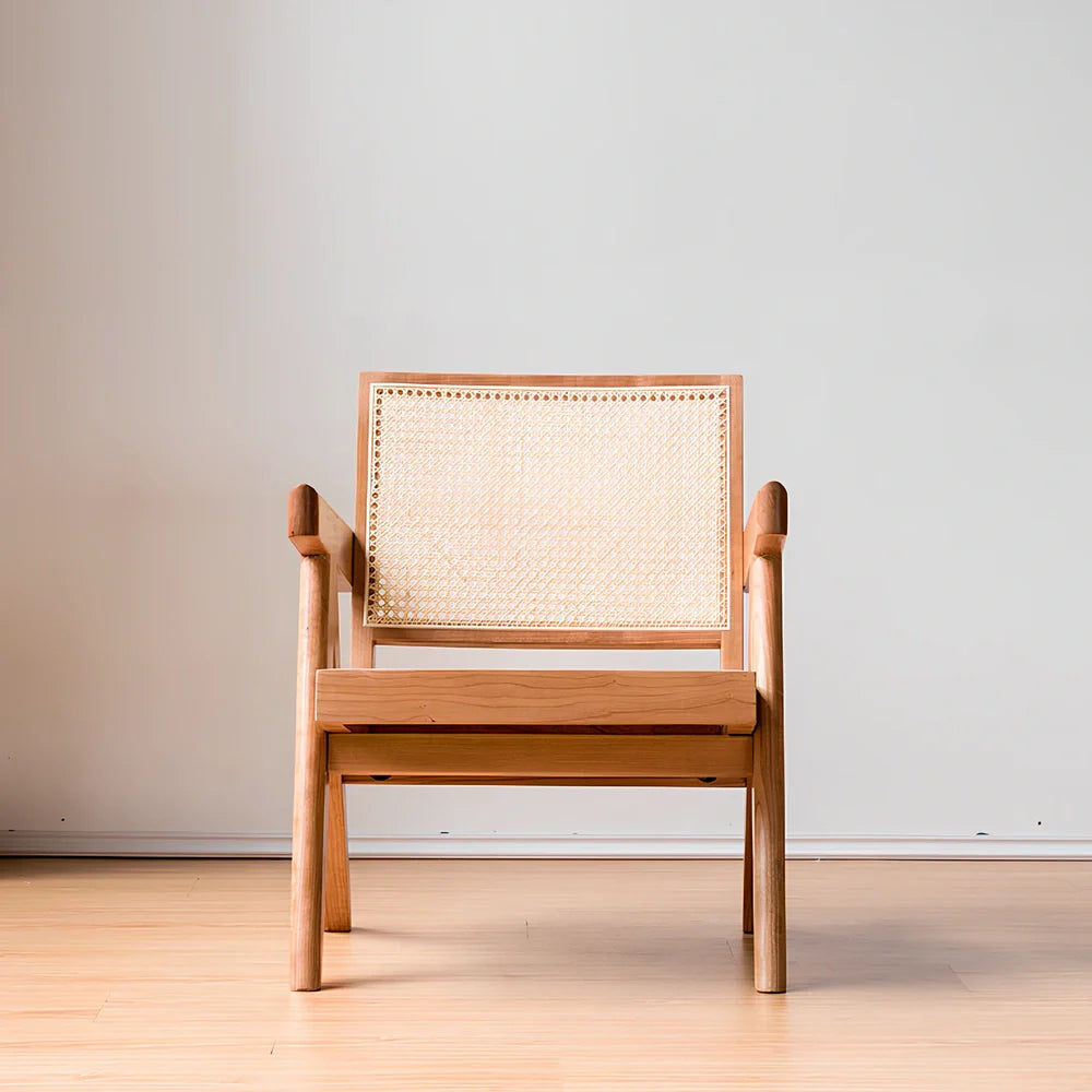 Solid wood rattan leisure chair with medieval design in ash black finish showing dimensions