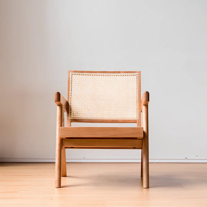 Solid wood rattan leisure chair with medieval design in ash black finish showing dimensions