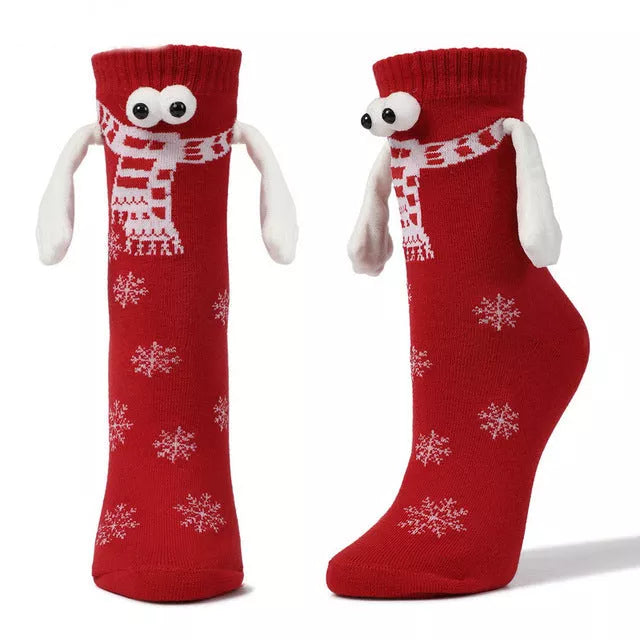 Couple magnetic handle Christmas hand socks in various festive designs