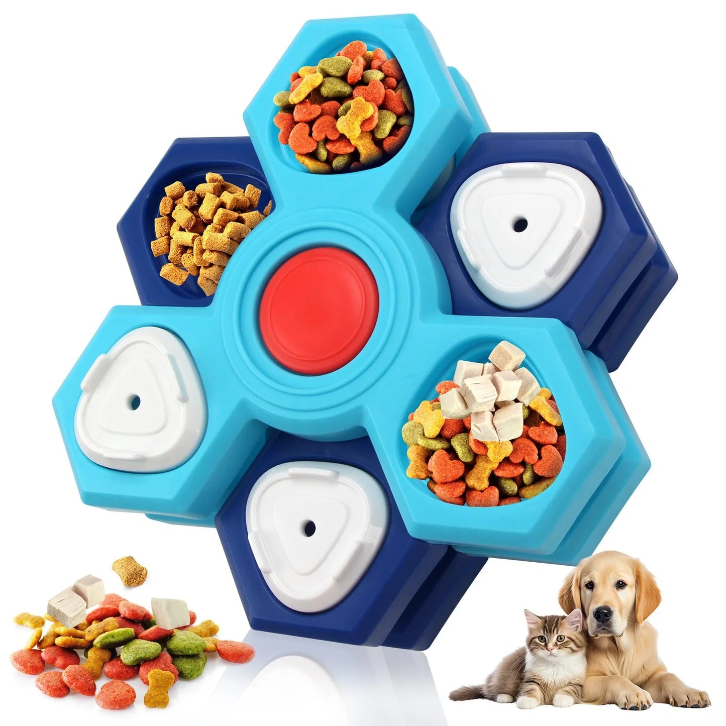 Blue 4-layer slow feeder puzzle dog bowl for healthy eating habits