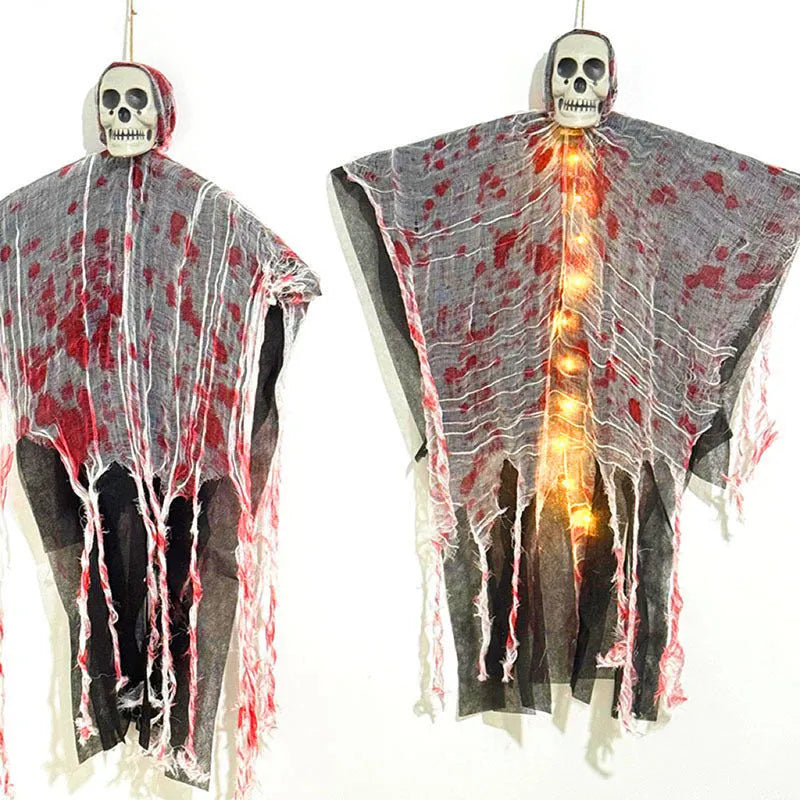 Blood-dyed luminous plastic skull hanging ghost Halloween ornament measuring 30cm with hanging loop